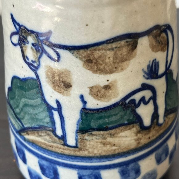 Stoneware Debbie Dean Pitcher Cow Design // Signed // Checkerboard Pattern - Picture 4 of 6